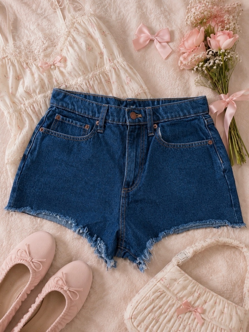 High-Rise Dark Blue Denim Cutoff Shorts